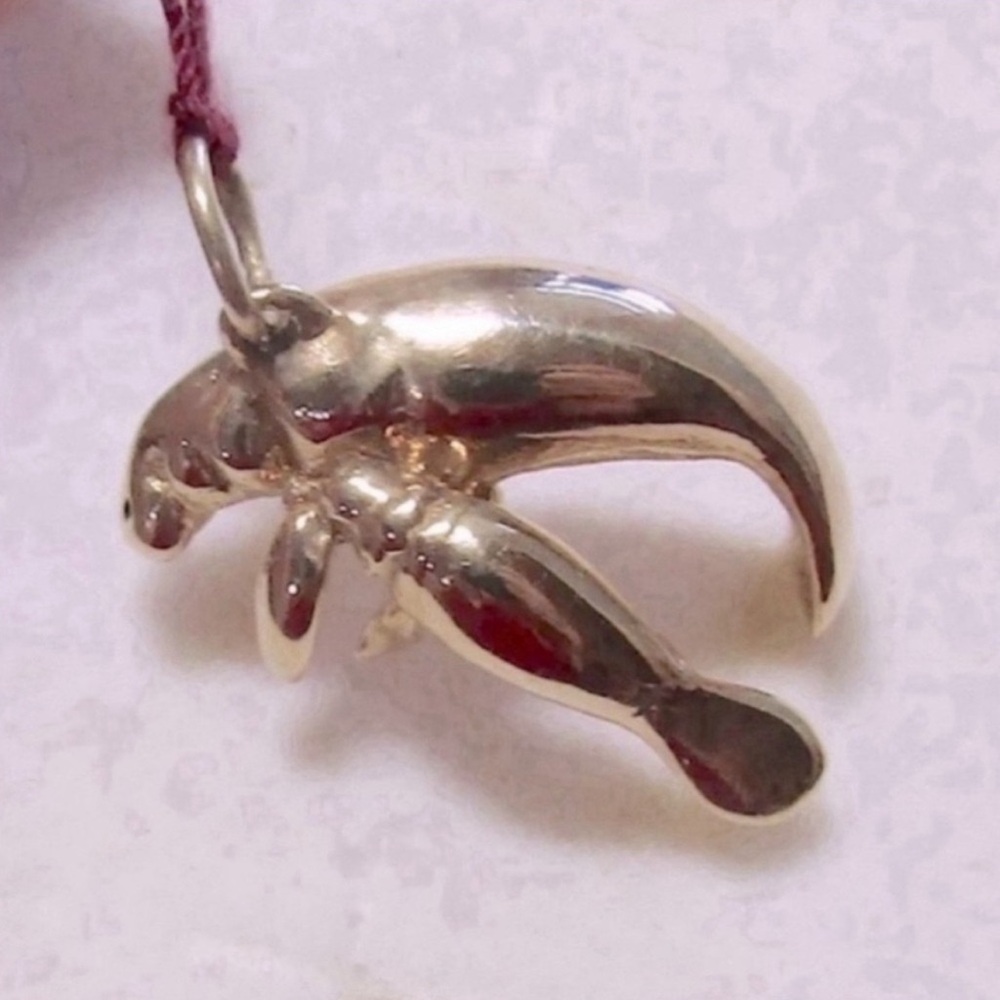 14k Gold Manatee & Nursing Calf Pendant